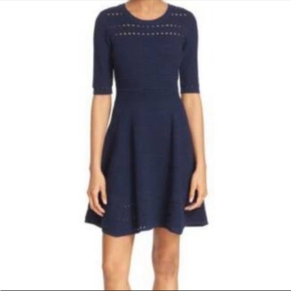 Milly Dresses & Skirts - MILLY Textured Fit&Flare Knit Dress in Navy | Petite